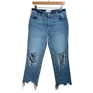 We The Free Womens 28 Maggie Straight Mid Rise Distressed Denim Jeans OB832365